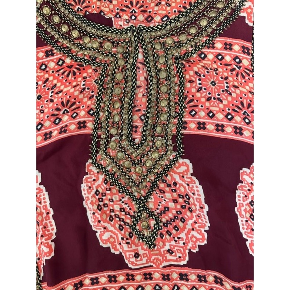 Calypso St Barth Silk Medallion Tunic Dress Orange Burgundy Studded Boho Medium - Picture 5 of 11